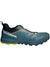 Scarpa men's Rapid trail shoe with teal upper, black lining, and neon yellow outsole