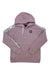 The Burton Women's Lost Things Pullover Hoodie is mauve with white drawstrings, a front pocket, white Burton text tape on the sleeves, and a black chest patch featuring a white mountain logo.