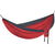 DoubleNest hammock with red fabric and gray edge trim; hanging straps at ends
