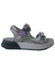 The Spyder Womens Panama Sandal features a grey and light purple sporty design with adjustable Velcro straps, SPYDER branding on the ankle strap, cushioned sole, water-friendly construction, textured details, and a black outer sole.