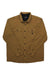 A Roark Men's Nordsman Shirt in a brown wool blend, featuring long sleeves, button-up front, two chest pockets, and subtle shoulder embroidery, is laid flat on a white background.