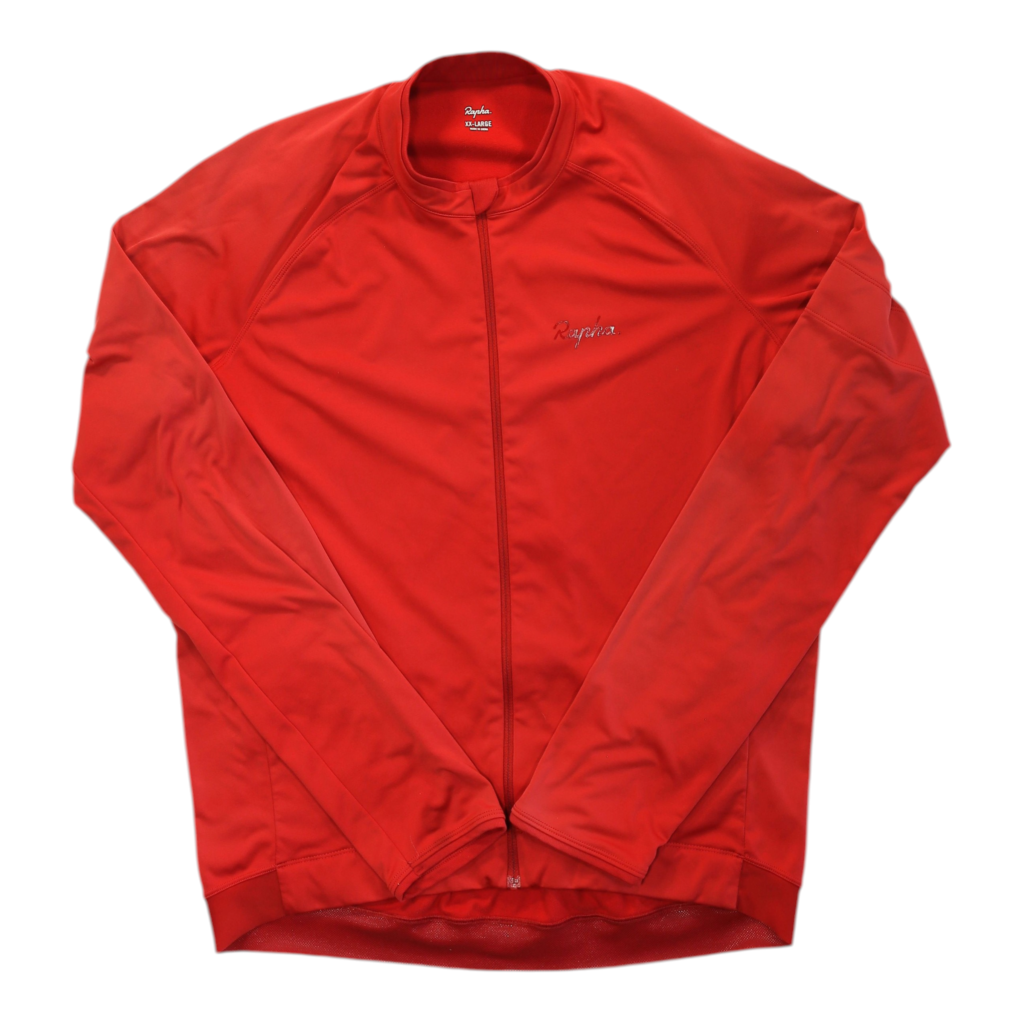Red men’s long-sleeve cycling jersey, full-zip front with raised collar and logo chest