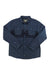 The Howler Brothers Mens Rodanthe Flannel Shirt is a heavyweight, long-sleeve, button-up navy blue shirt with two chest pockets and horizontal black chest stripes, crafted from cotton flannel and shown flat on a white background.