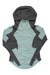 The Obermeyer Kid's Cora Hoodie features long sleeves, a hood, a light blue body, and dark gray heathered panels on the sleeves, sides, and hood. Shown laid flat on a white background.