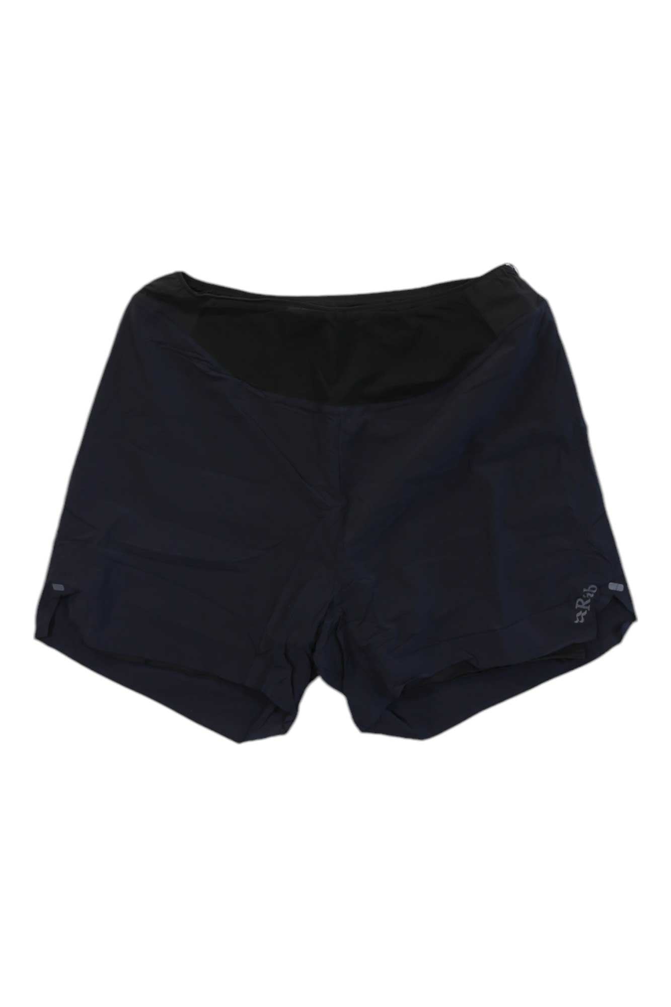 Men's 7-inch trail shorts, black with side pockets and orange Rab logo