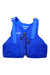 Blue PFD life jacket with front zipper and adjustable shoulder straps