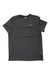 The Craft Sportswear Mens Core Essence SS Tee is a plain, short-sleeved, dark gray recycled jersey crew neck with a small yellow CRAFT logo on the left chest, designed for moisture-wicking comfort. Laid flat on a white background.