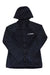 The Adidas Womens Terrex Tech Flooce Hooded Jacket is a black fleece jacket with a hood, full front zipper, long sleeves, and a white Terrex logo on the left chest. The jacket is displayed flat on a white background.