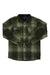 The Roark Mens Nordsman Shirt, a long-sleeve green and black plaid flannel with a collar and two chest pockets made from a wool blend, is laid flat on a white background.