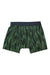 The ExOfficio Men's Give-N-Go 2.0 Boxer Brief, shown in green and black with zebra stripes and a dark waistband, features quick-drying, moisture-wicking fabric and is displayed on a white background.