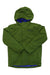 Kids Terrain comp jacket, hooded front-zip; green with blue trim at hem and hood.