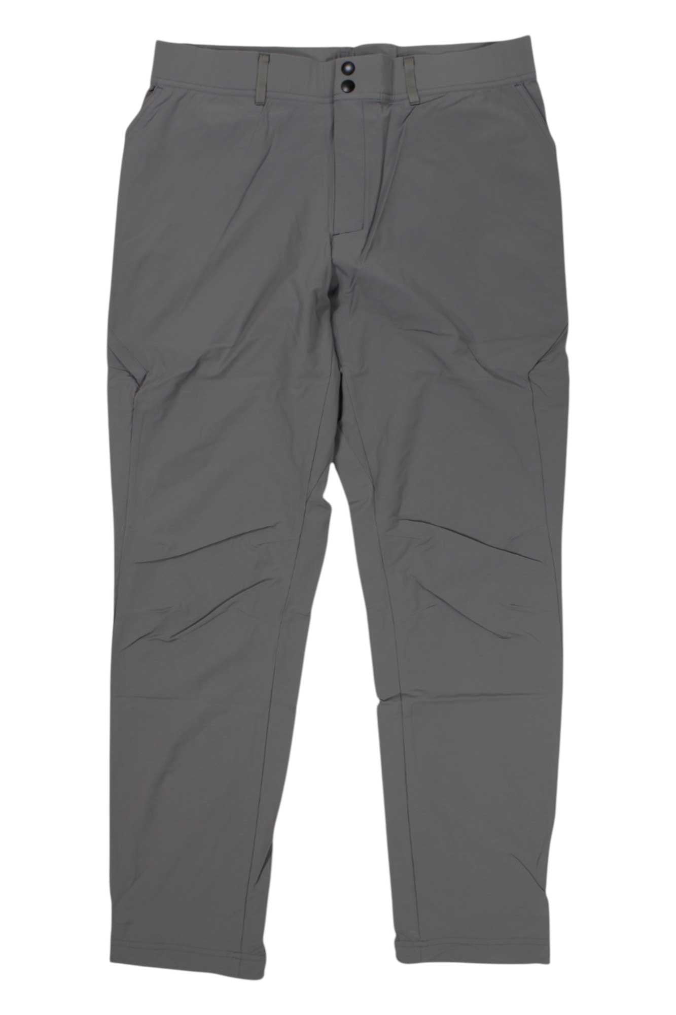 A pair of gray Orvis Womens Pro Skiff Pants with belt loops, two front pockets, and a double-button waistband lies flat on a white background—ideal women's fishing or hunting pants for outdoor adventures.