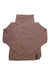 The Indyeva Womens Toga Sweater is a light brown, long-sleeve top with a high collar and crossed sleeves, laid flat and finished with a black tag near the hem—crafted from recycled polyester for casual comfort.