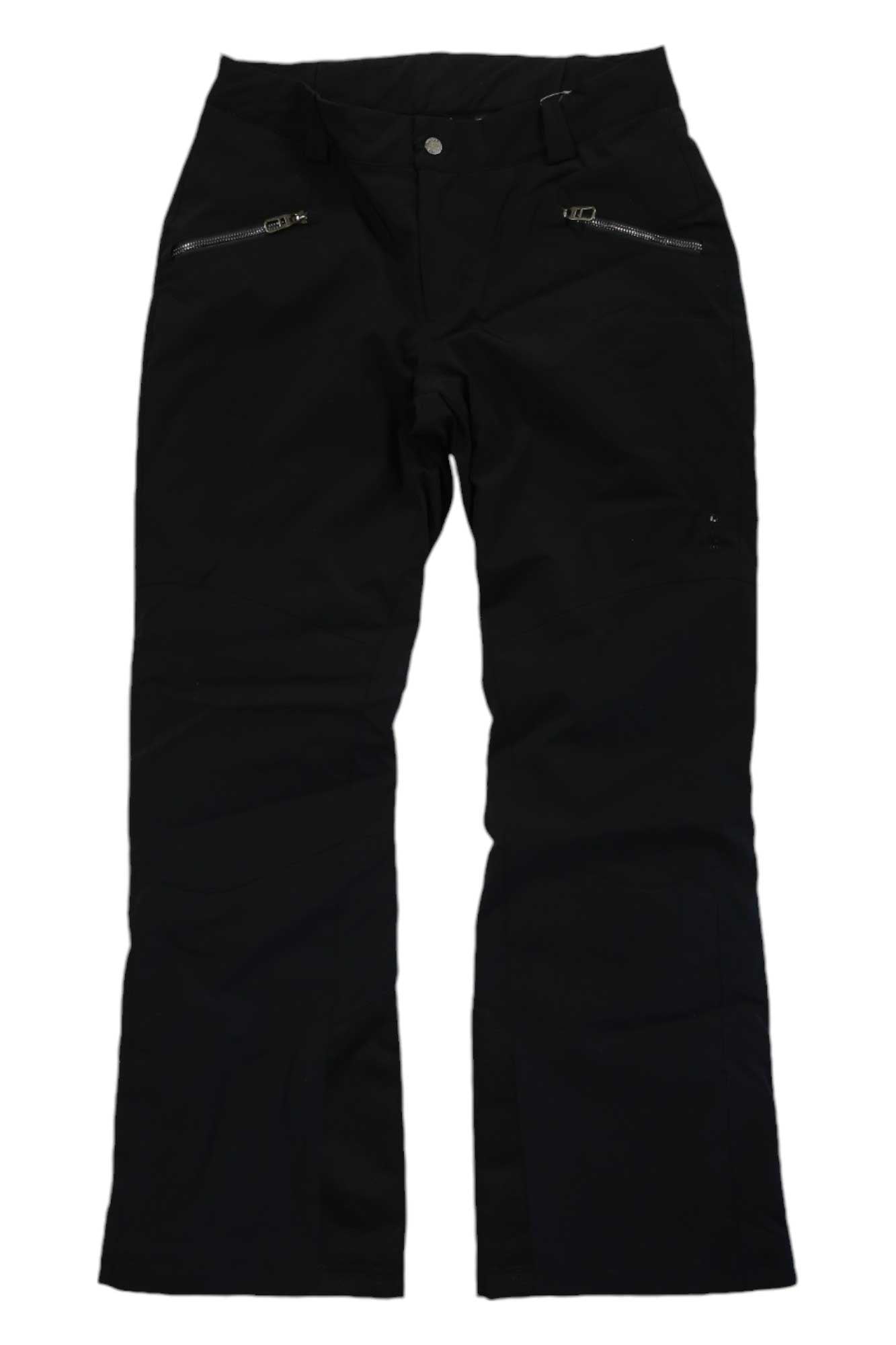 The Spyder Womens Amour GTX Infinium Pant features straight legs, a front button and zipper closure, and two zippered pockets. These GORE-TEX snow pants are shown flat on a white background.