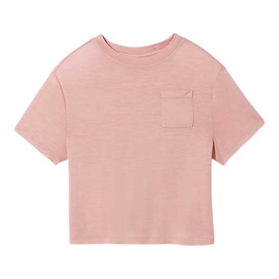 Women's cropped merino T-shirt, copper pink, chest pocket