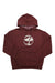 The Arbor Icon Hoodie is a casual maroon unisex hoodie made from soft organic cotton, featuring a front pocket and a white circular tree graphic on the chest.