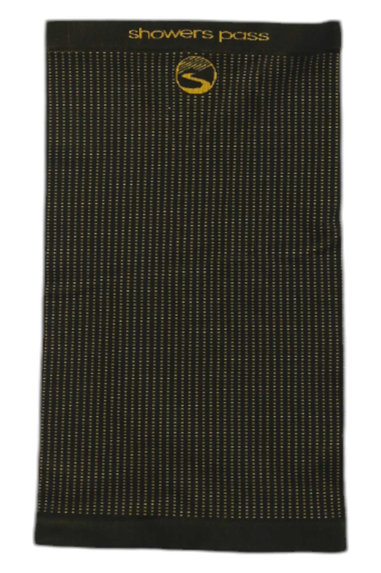 Showers Pass SP neck gaiter with fine textured knit and gold logo