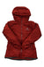 Women's Firebee AR Down Parka in red, hood up, zip-front insulated jacket
