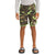 Boys camouflage water shorts with neon green piping and dark green leaf pattern