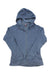 A Rab Womens Nexus Hoody in blue, featuring a hood and long sleeves, made from recycled polyester fleece, is laid flat on a white background.