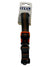 Black adjustable pet collar with orange striped webbing and metal clasp ring