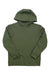 The POC Sports Youth Essential MTB Hoodie is an olive green kids' mountain biking sweatshirt with long sleeves, ribbed cuffs, and a subtle chest logo. Made from Japanese Delta-Peak polyester and shown laid flat on a white background.