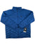 The Outdoor Research Men's SuperStrand LT Jacket is a blue, ultralight quilted jacket with a front zipper, long sleeves, and a small OR logo on the left chest. Tags attached show this packable jacket is new.