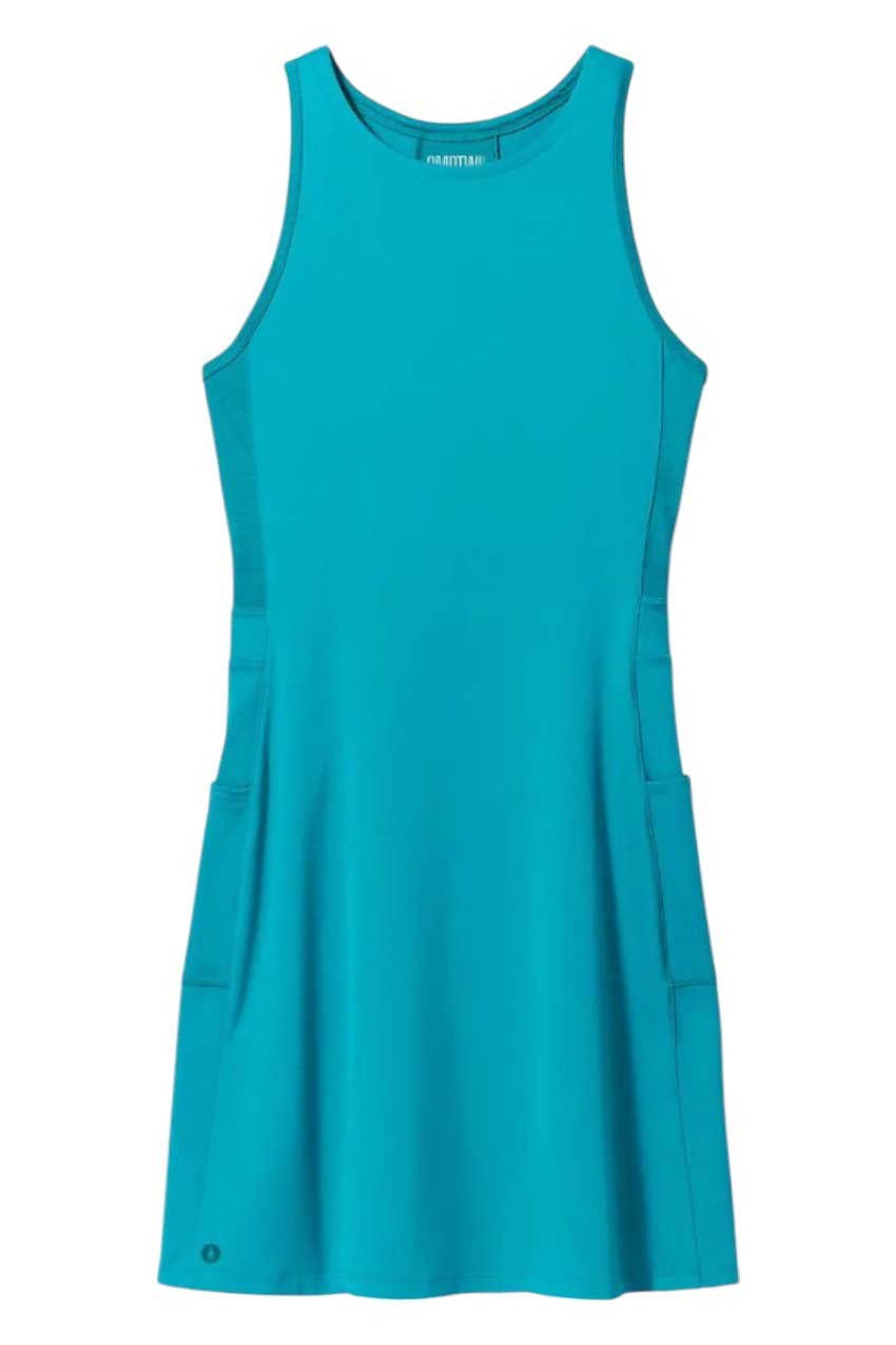 Women's active tank dress, bright teal, sleeveless scoop neck with side pockets