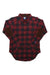 Women’s red and dark plaid long-sleeve button-up shirt with chest pockets