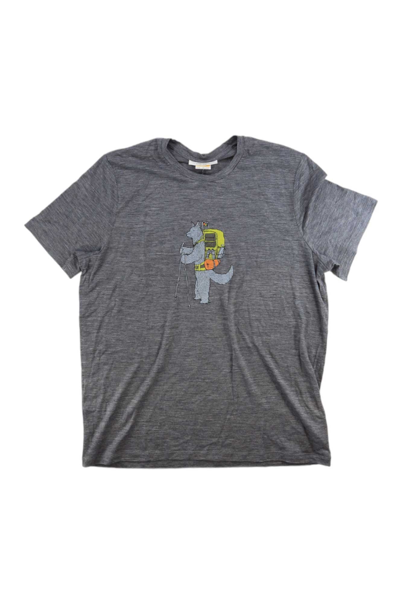 Heather gray merino T-shirt, crew neck, short sleeves, front character graphic