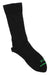 The Fits Business Crew Sock is a single black, moisture-wicking merino wool crew sock featuring a green design near the toe, shown on a white background.