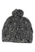 The Spyder Womens Twisty Beanie is a cozy black and white knit hat with a marled pattern, pom-pom top, and thick ribbed brim—ideal outdoor headwear for those seeking comfort and style.