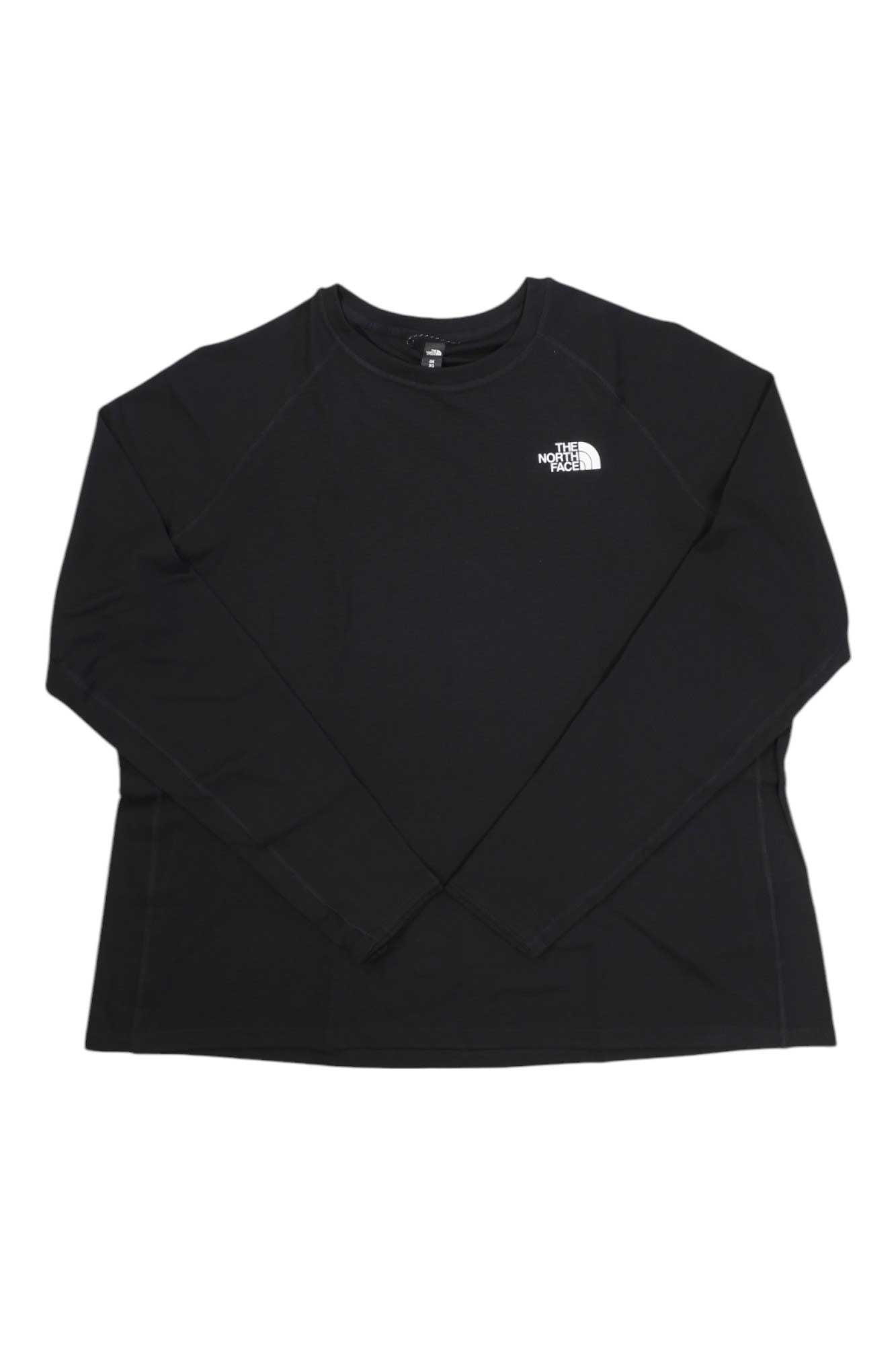 Women's plus-size The North Face long-sleeve crewneck top, dark black, front logo