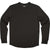 The Topo Designs Men's Long Sleeve Tech Tee - Black is shown flat on a white background, front view visible, with ribbed cuffs and a rounded hem—an ideal travel shirt made from antimicrobial fabric.