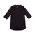 The Topo Designs Women's Global Pullover Top in black features a round neckline and three-quarter sleeves, laid flat on a white background. Perfect as a travel top for versatile, effortless style.