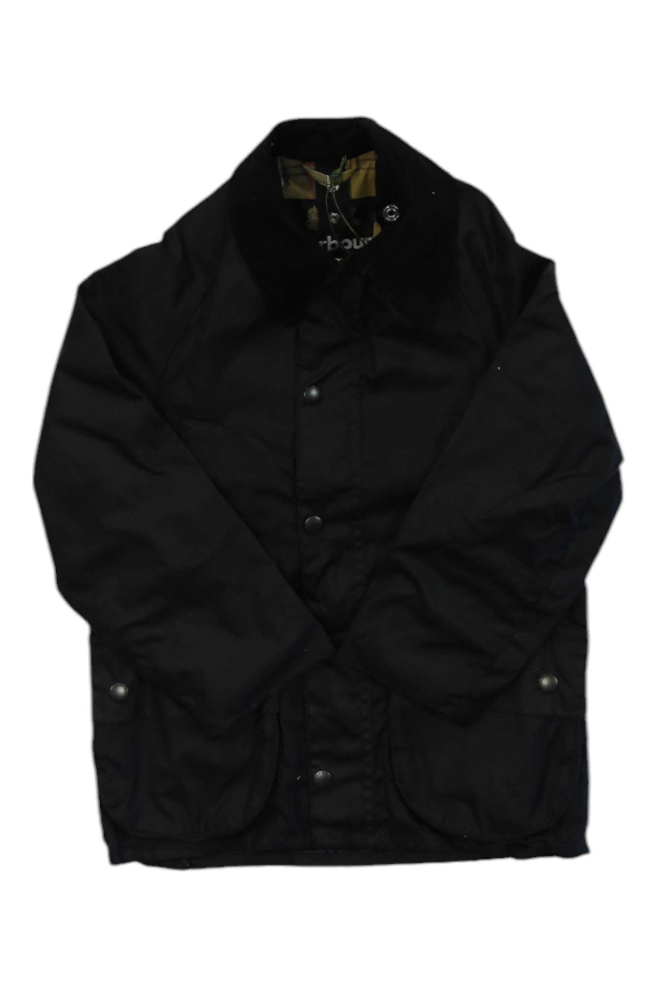 Boys Barbour Bedale jacket, black, button-front with stand collar