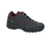 A single Hanwag Women's Gritstone II Lady GTX Hiking Boot in black and burgundy with gray laces, a Vibram Ultragrip outsole, visible stitching, and the Hanwag logo on the side is displayed on a white background.