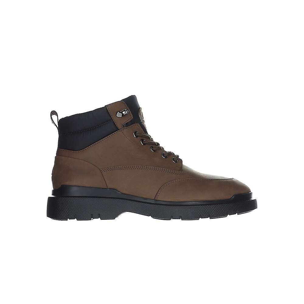 The Pajar Men's Denison Waterproof Dark Brown Boots (Size 46) feature brown nubuck leather, a black padded collar, and thick black rubber sole—an ideal stylish choice for waterproof winter wear.