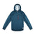 The Topo Designs Men's River Hoodie - Blue Terrazzo features long sleeves, a hood with a white drawstring, a subtle pattern, a zippered chest pocket with a red zipper, and lightweight athletic, moisture-wicking fabric for comfort.