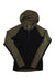 The Mons Royale Men's Temple Tech Hood Top features olive green sleeves and hood, a black body, half-zip front, and black text on the left sleeve—ideal for fitness multisport activities with versatile comfort.