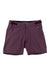 The Zoic Womens Navaeh 7 Short, shown in maroon on a white background, is a packable athletic cycling short for women with zippered side pockets, button and zip closure, and adjustable Velcro waistband tabs.