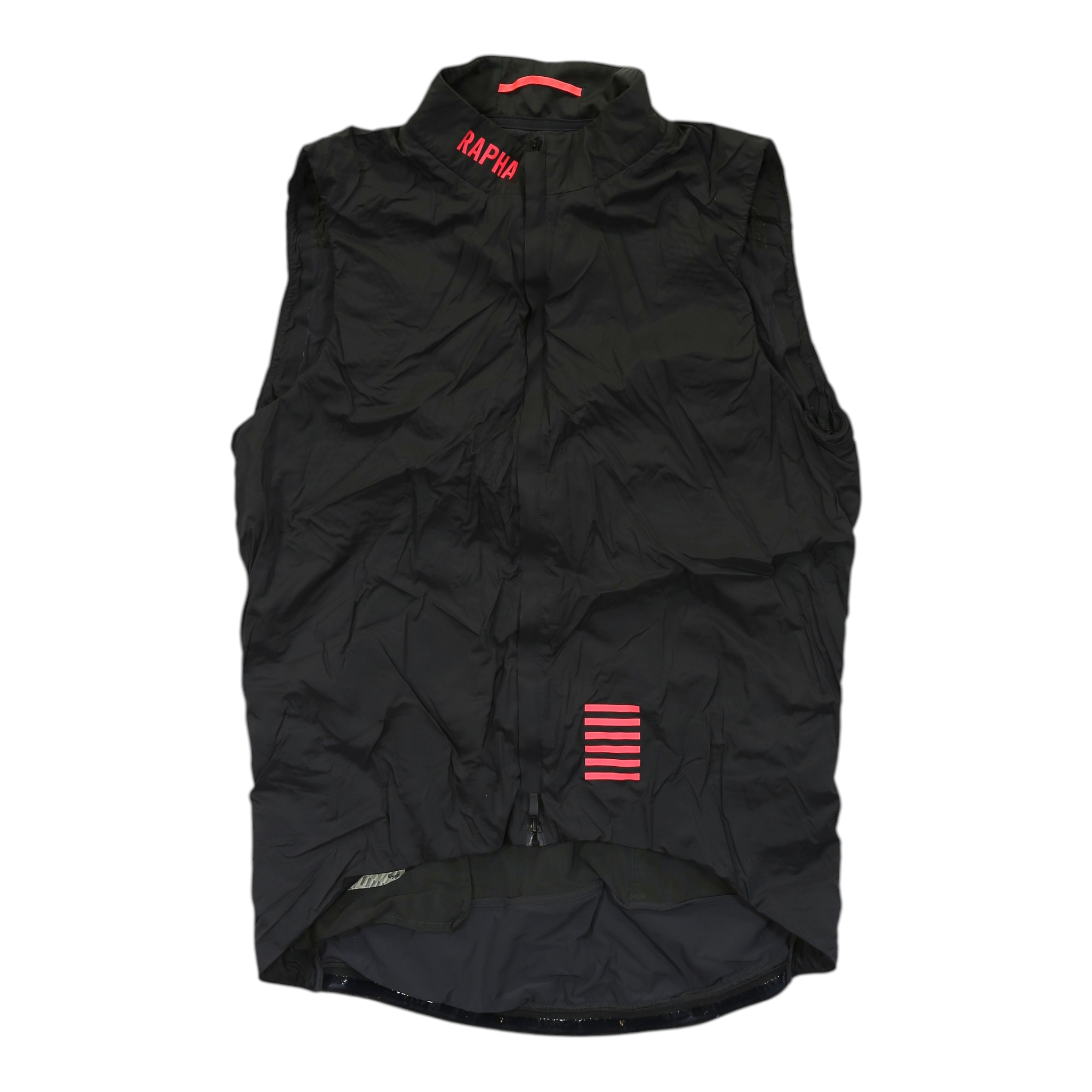 Men's black insulated cycling gilet with full zip and red chest stripe emblem