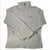 Gray women's full-zip fleece jacket with stand collar, zip pockets, and chest logo