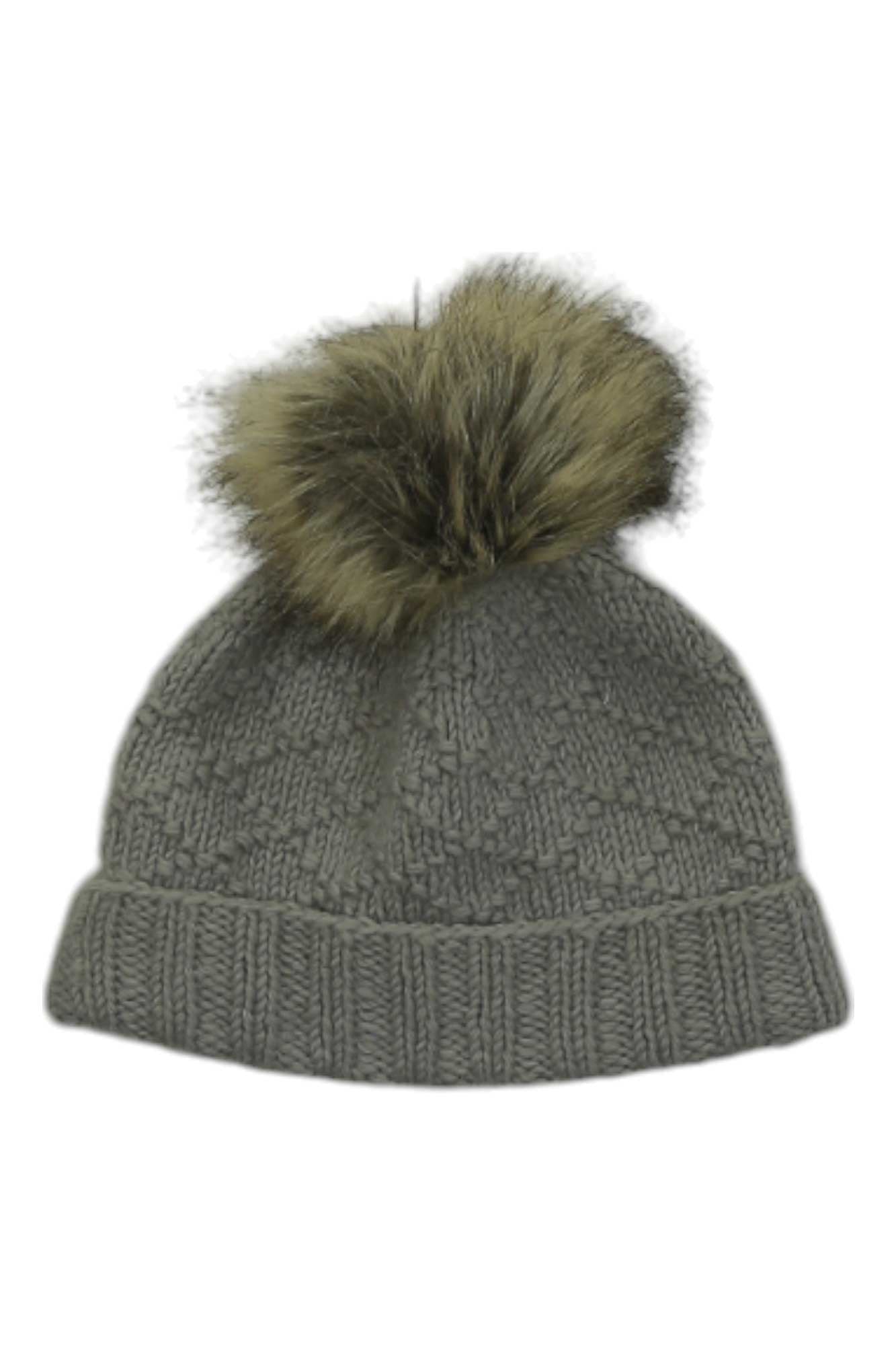 The Lost Horizons Women's Tiffany Beanie is a gray knit hat with a faux fur pom-pom and folded brim, offering cozy wool warmth and style for chilly days.
