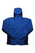 Men's blue hooded puffer jacket with full zip and padded baffle quilting