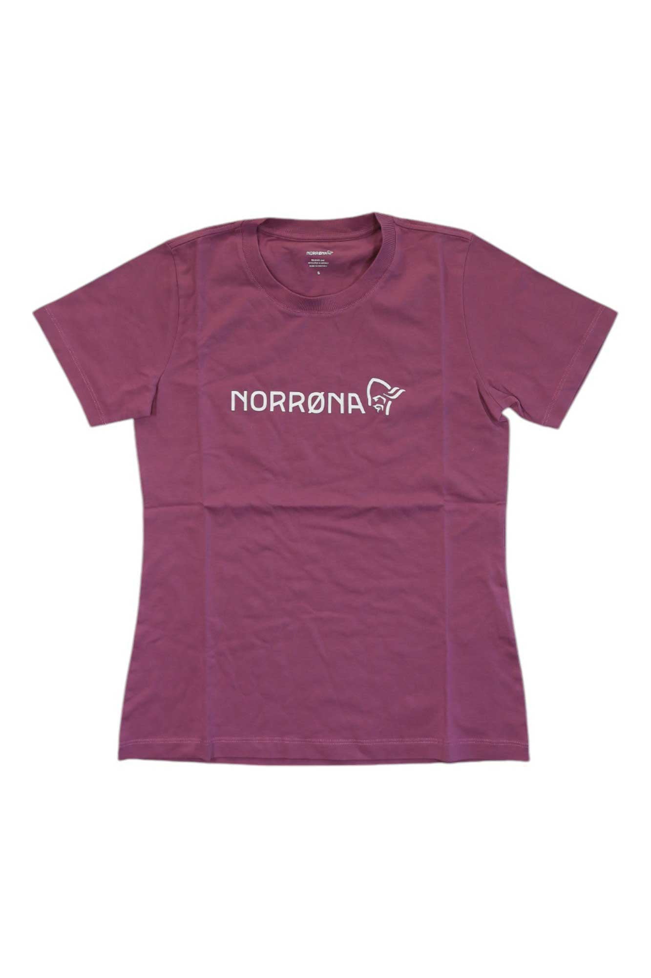 Women's cotton T-shirt, plum purple; Norrona chest graphic