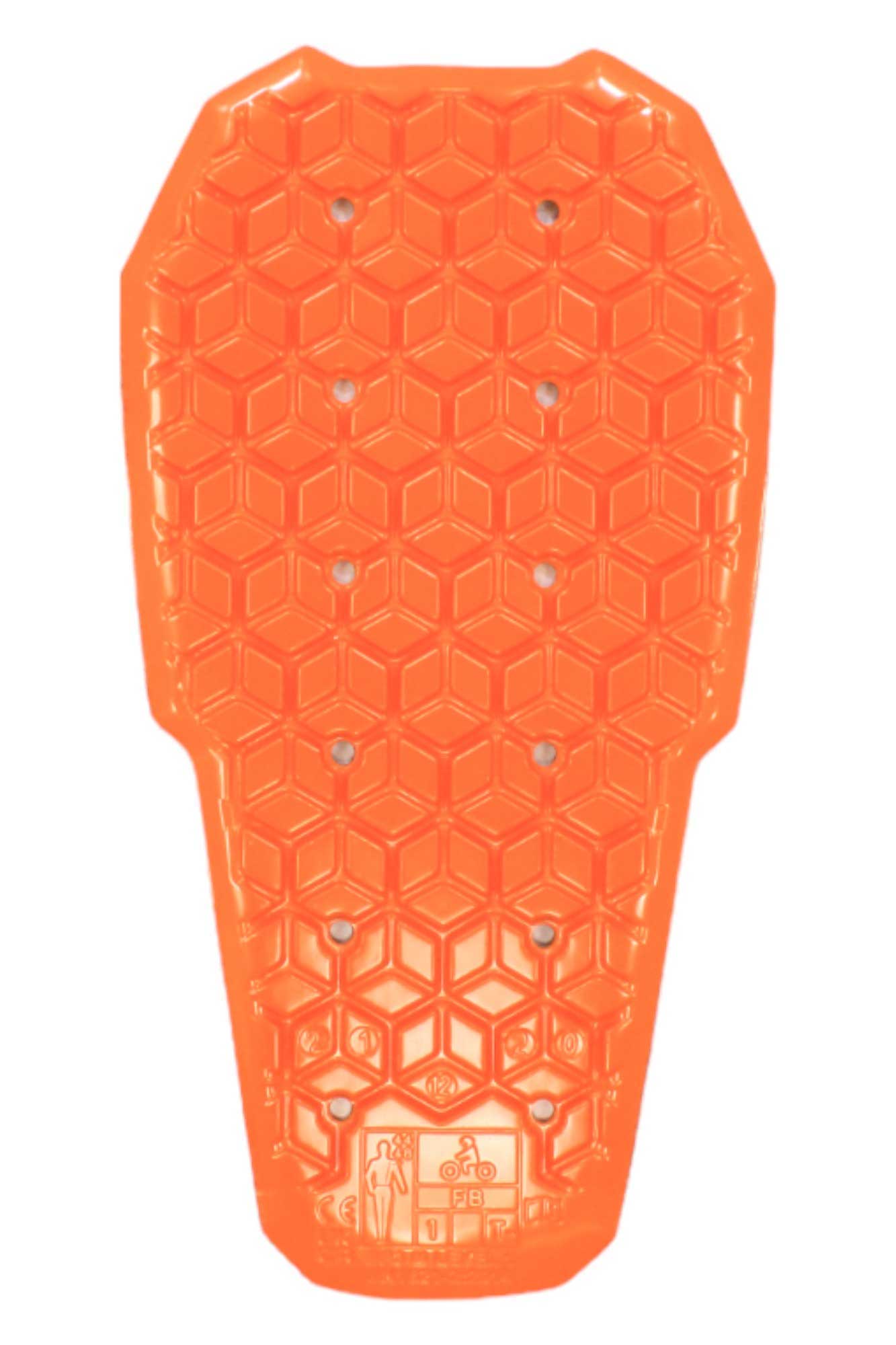Orange molded back protector insert with hexagonal honeycomb impact-absorption pattern