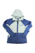 The Adidas Womens Terrex Tech Flooce Hooded Jacket features a two-tone design in light blue and navy, with long sleeves and a full front zipper, shown flat on a white background.