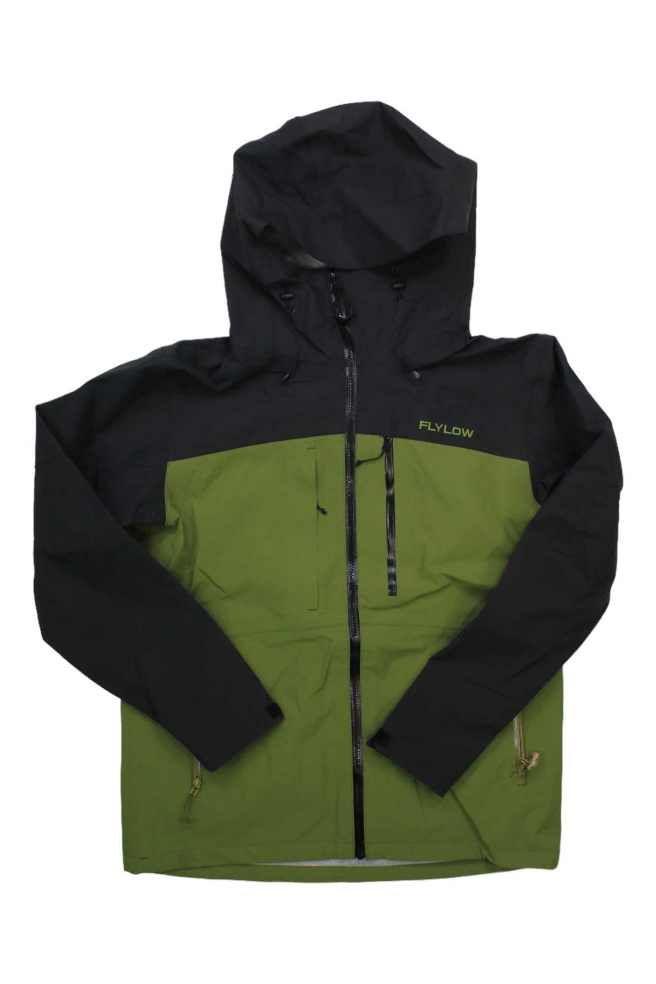 Men's hooded insulated jacket, full-zip with black sleeves and green body panels