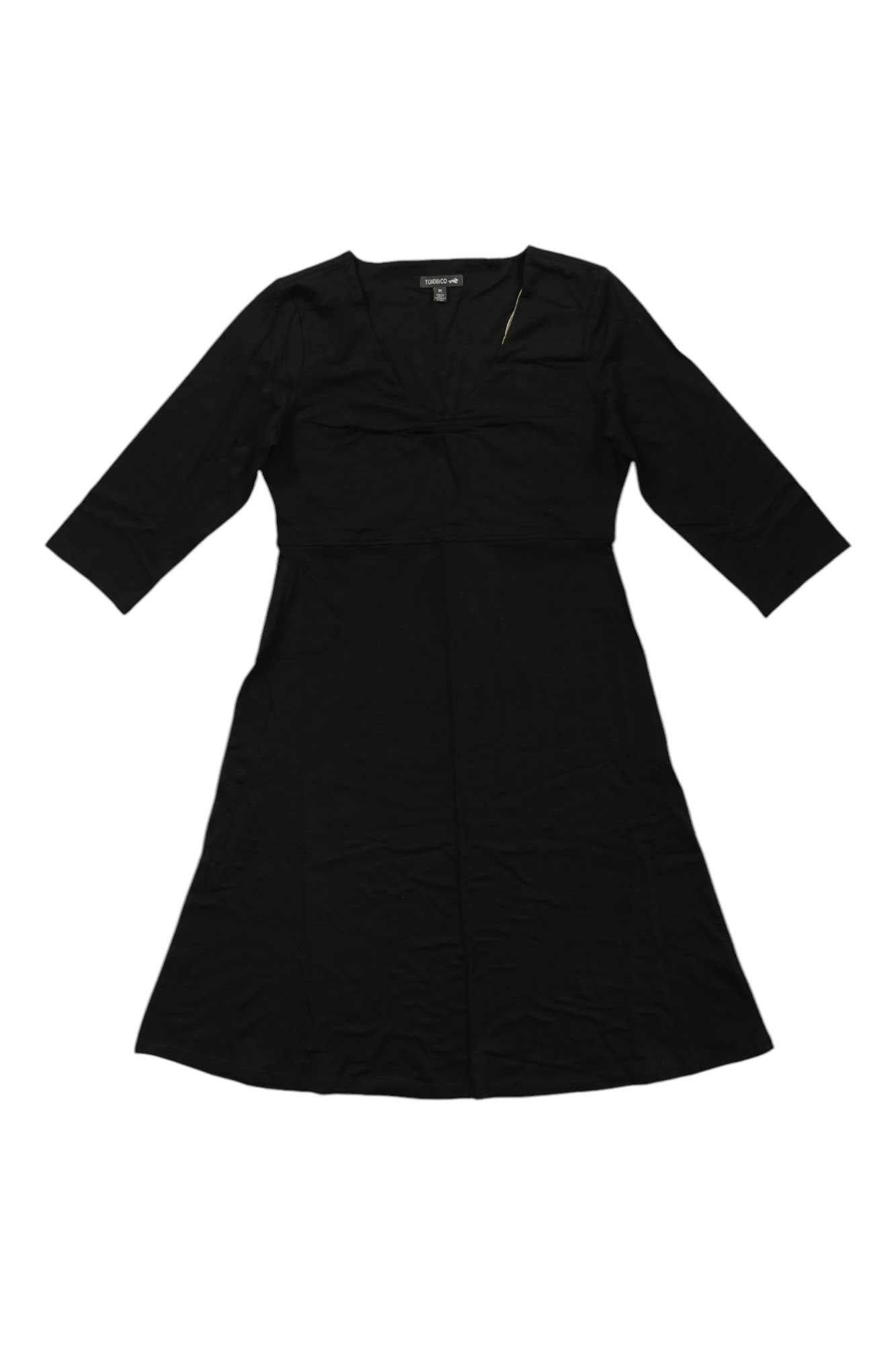 Toad & Co Rosalinda dress in black, A-line with 3/4 sleeves and V-neck
